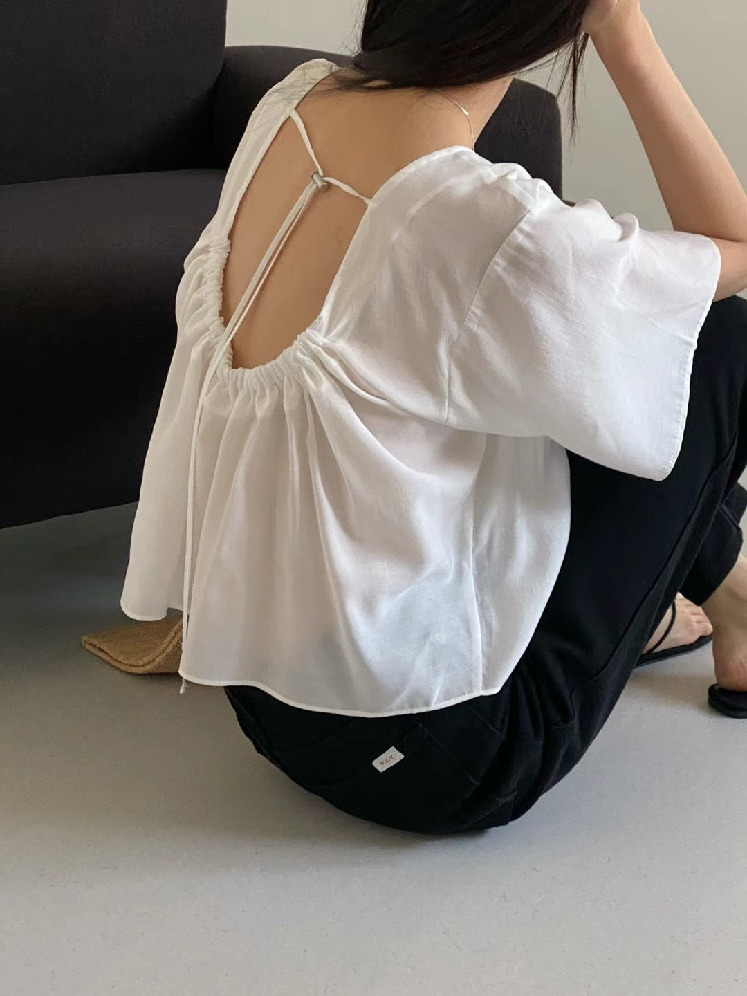 (Premium) Tied Back Blouse