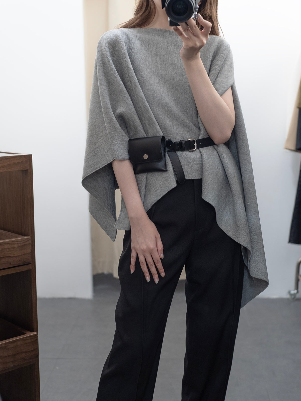 (PREMIUM) Wool Slit Cloak Blouse