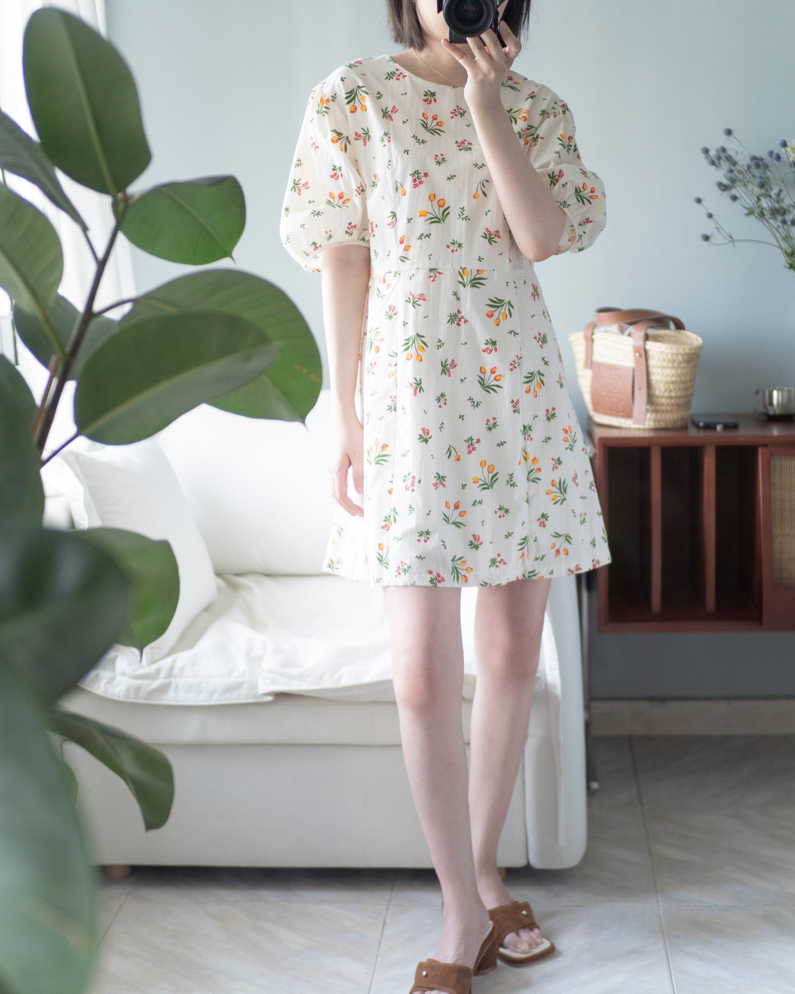 (Premium) Tulip Print Linen Dress