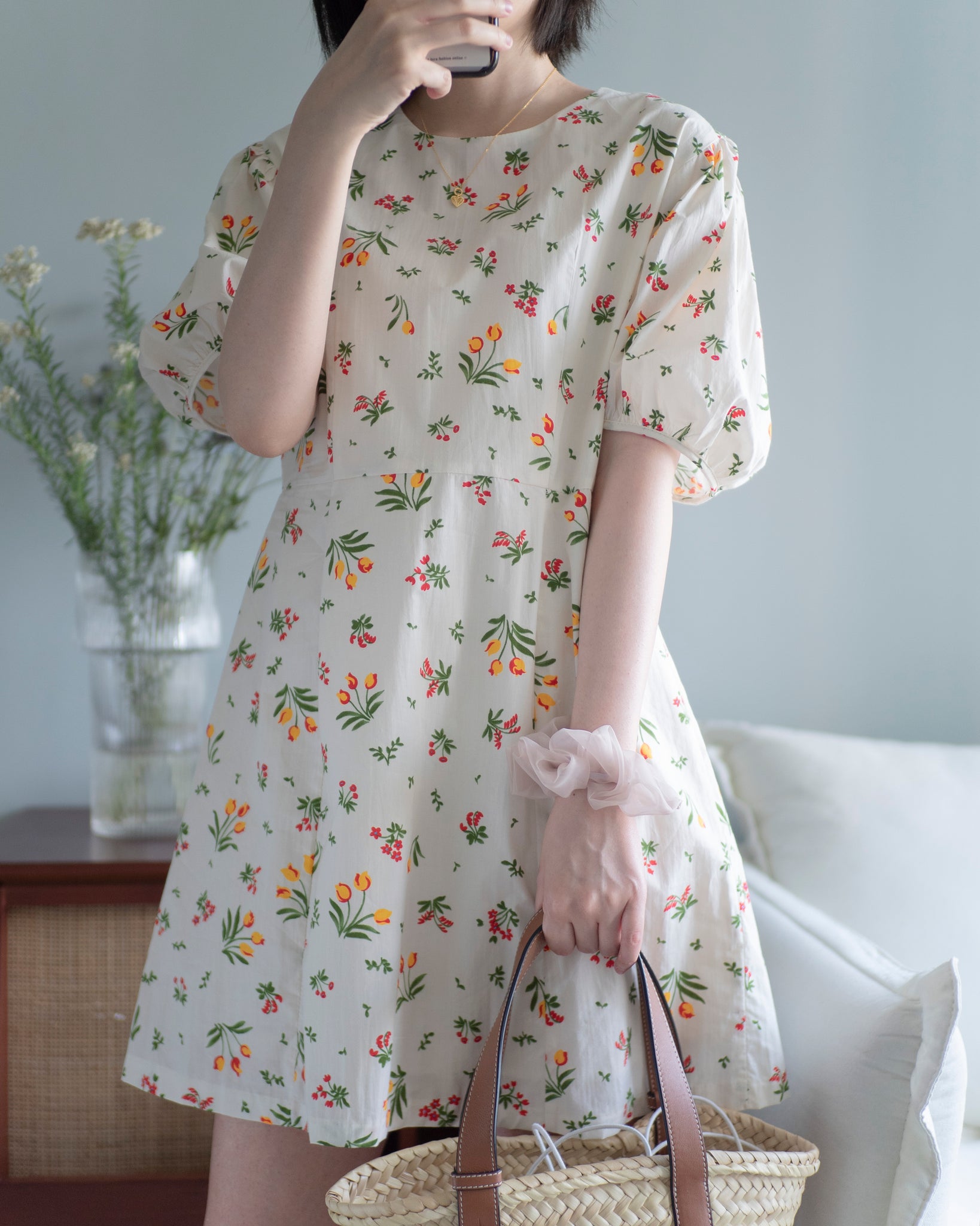 (Premium) Tulip Print Linen Dress