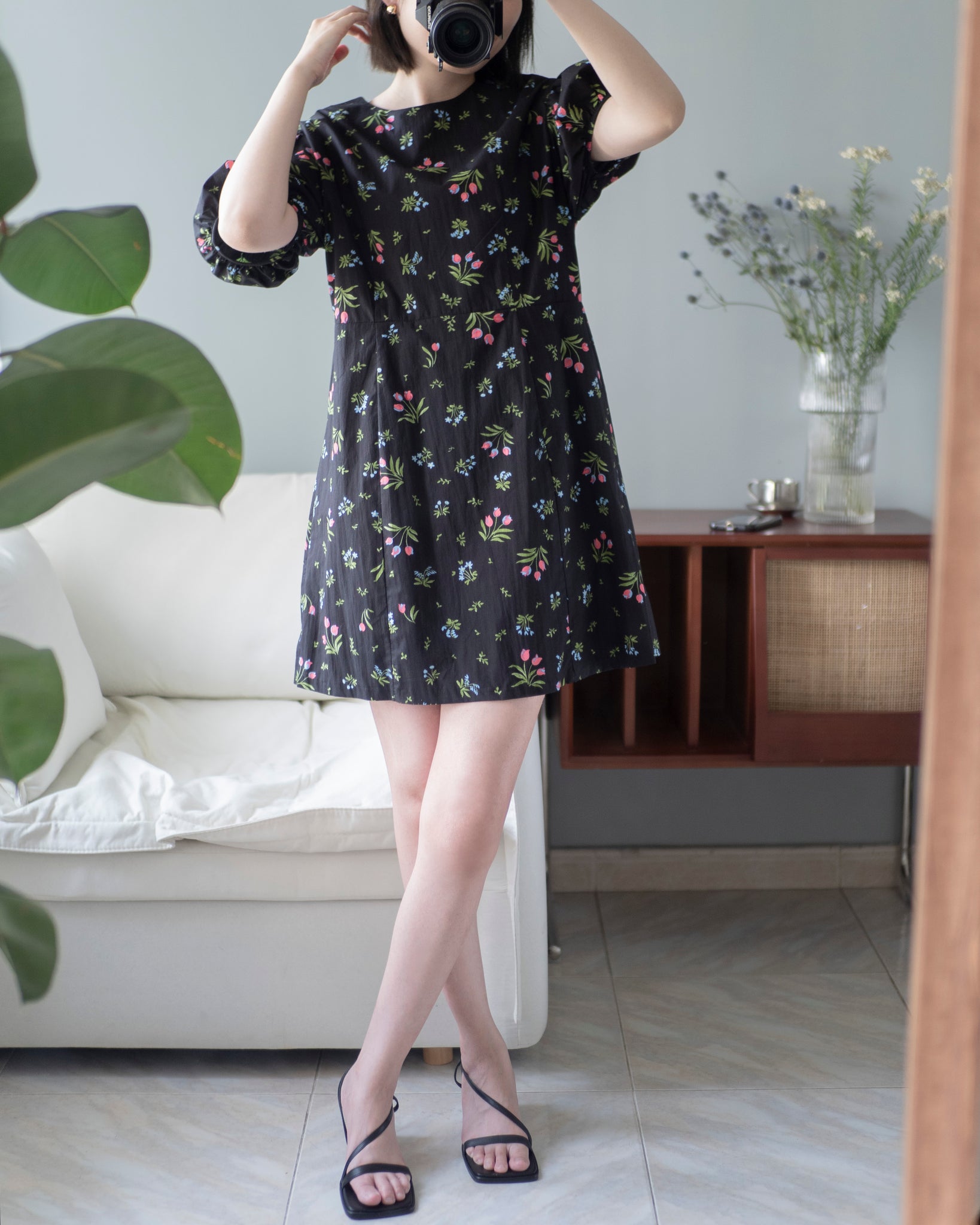 (Premium) Tulip Print Linen Dress