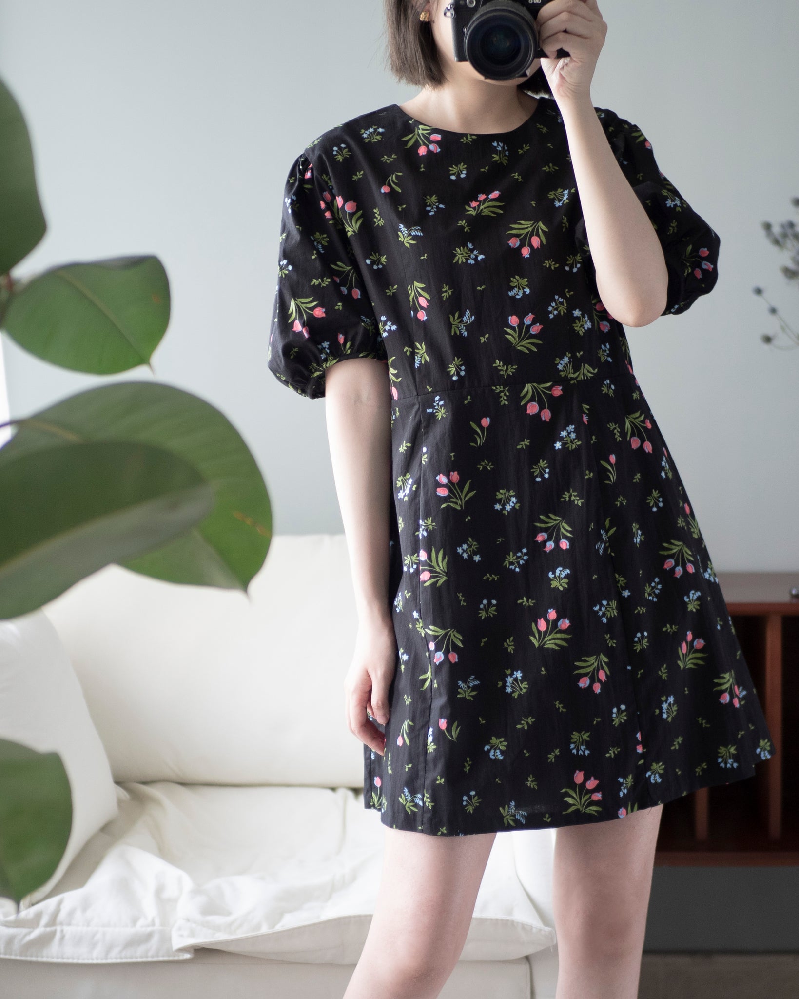 (Premium) Tulip Print Linen Dress