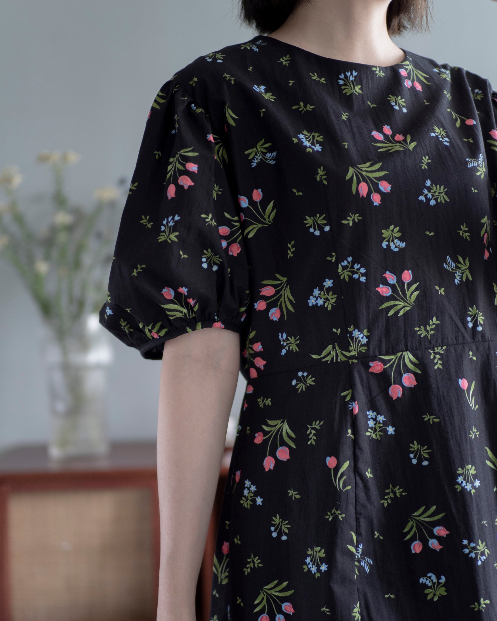 (Premium) Tulip Print Linen Dress