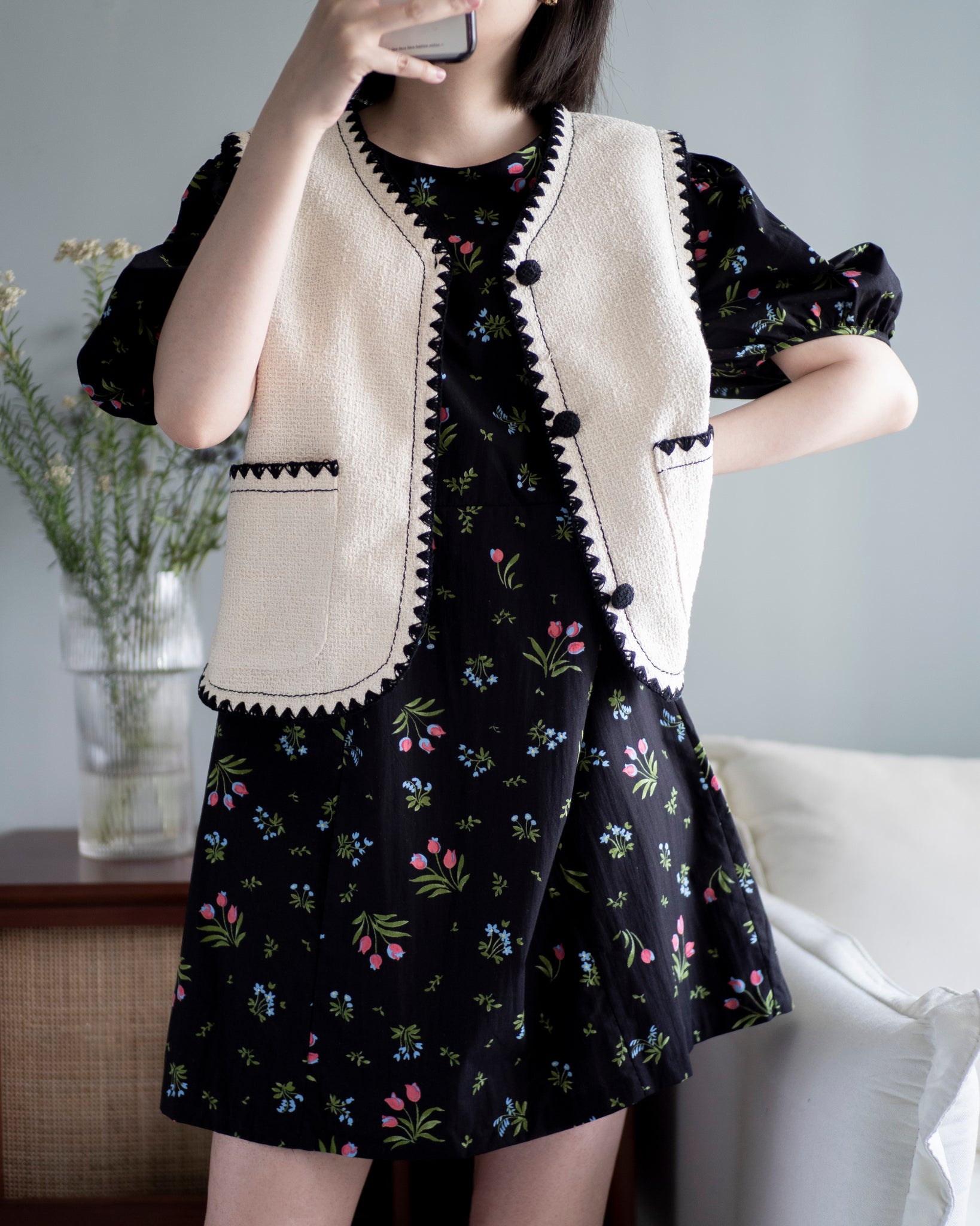 (Premium) Tulip Print Linen Dress
