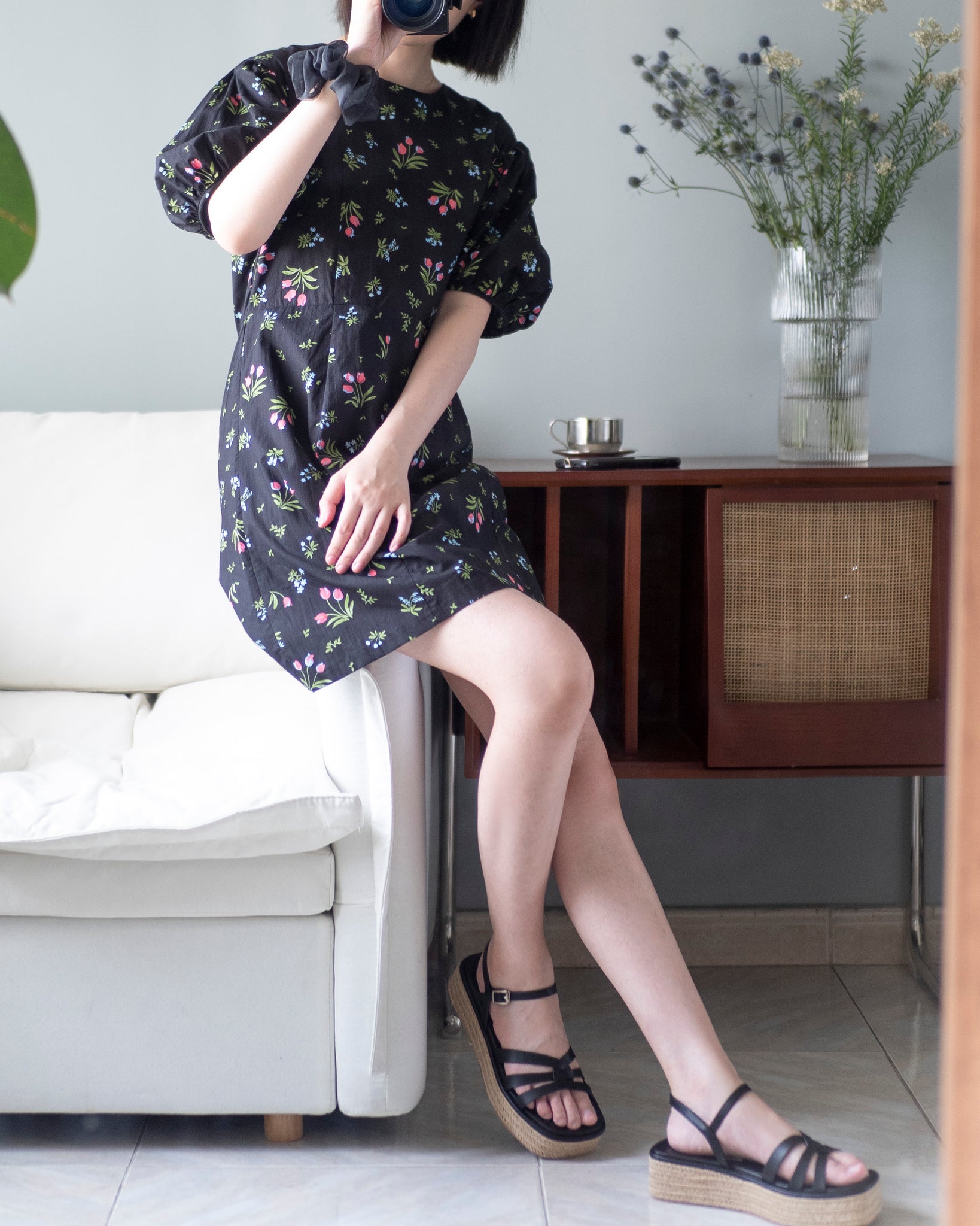 (Premium) Tulip Print Linen Dress