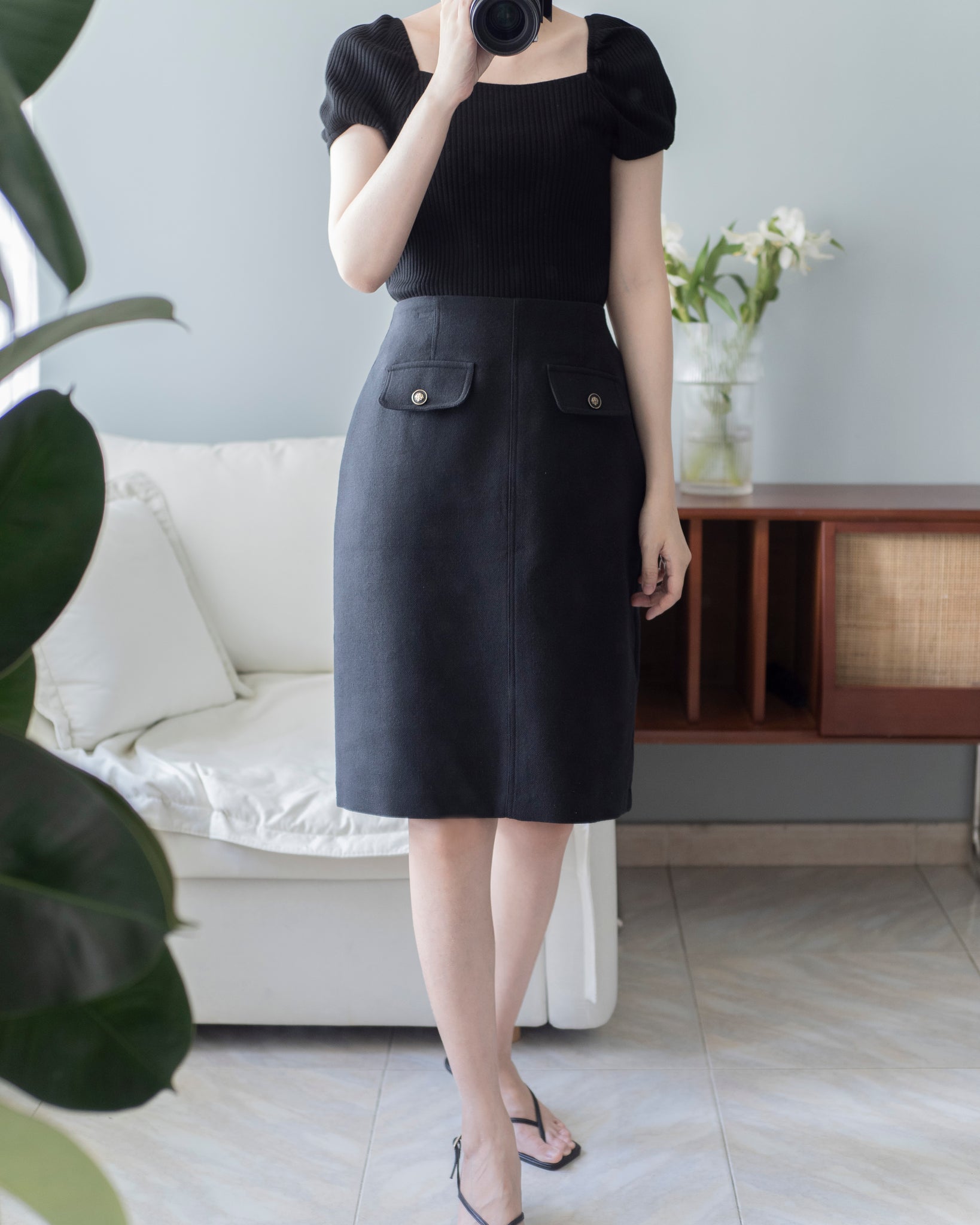 CC Style Vintage Buttons Flap Midi Skirt