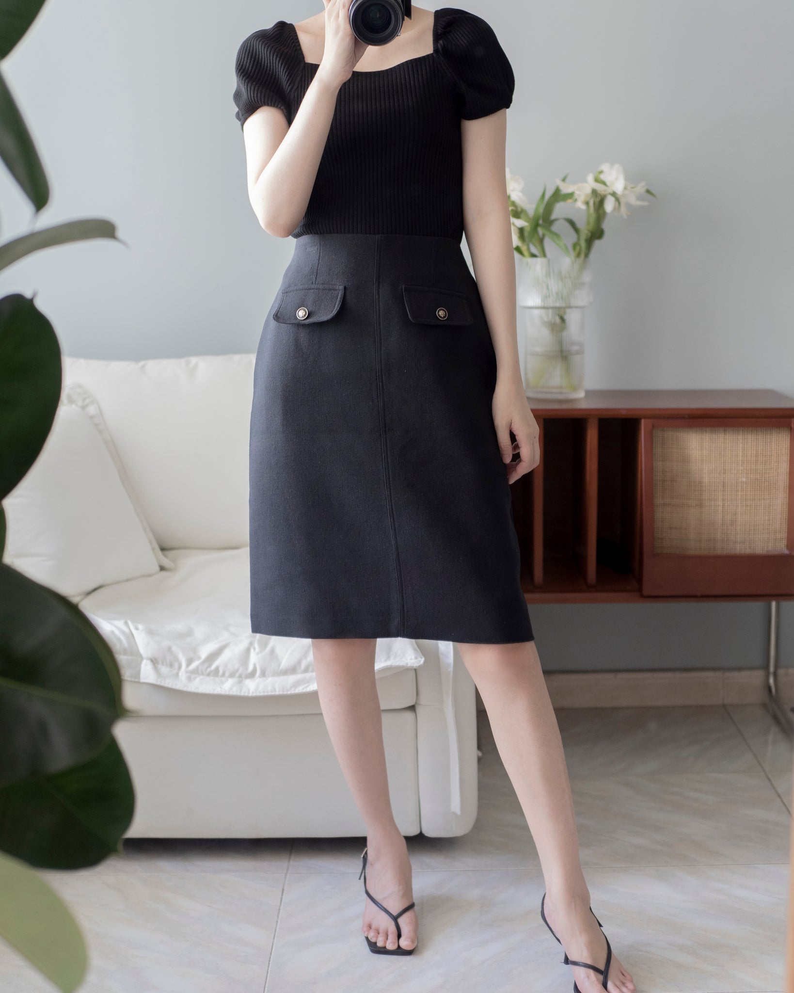 CC Style Vintage Buttons Flap Midi Skirt