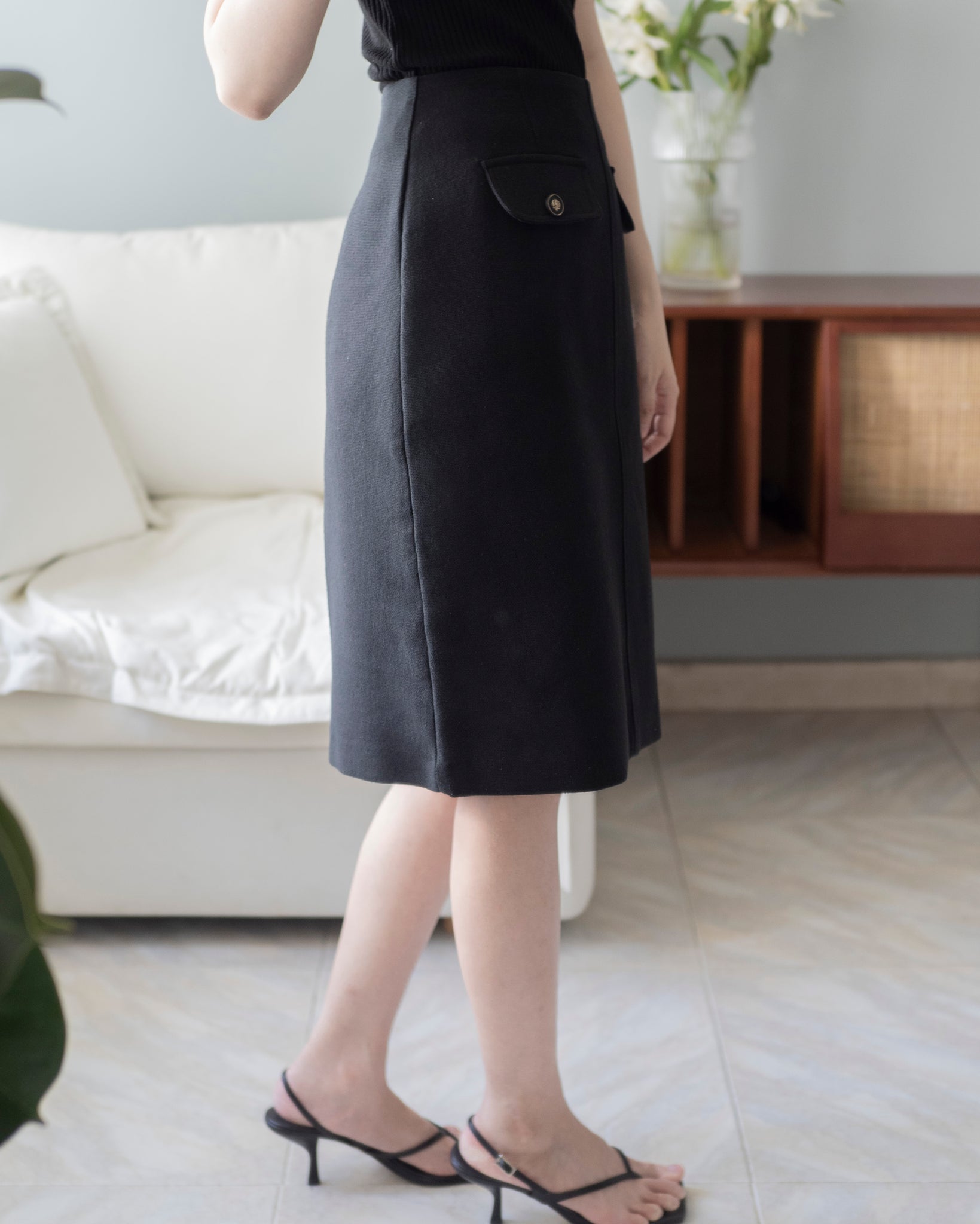 CC Style Vintage Buttons Flap Midi Skirt