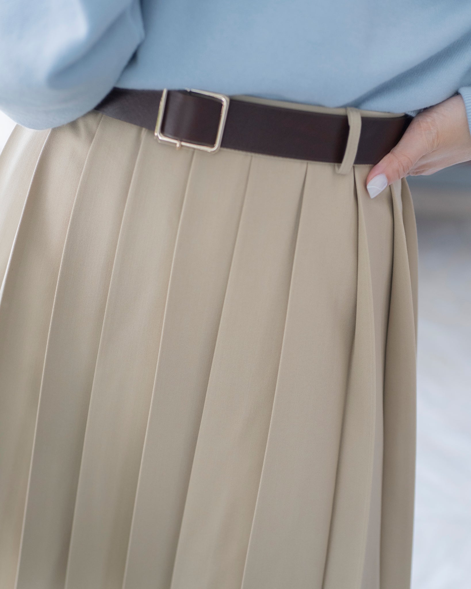 Pleated Skirt w/ Cow Leather Belt