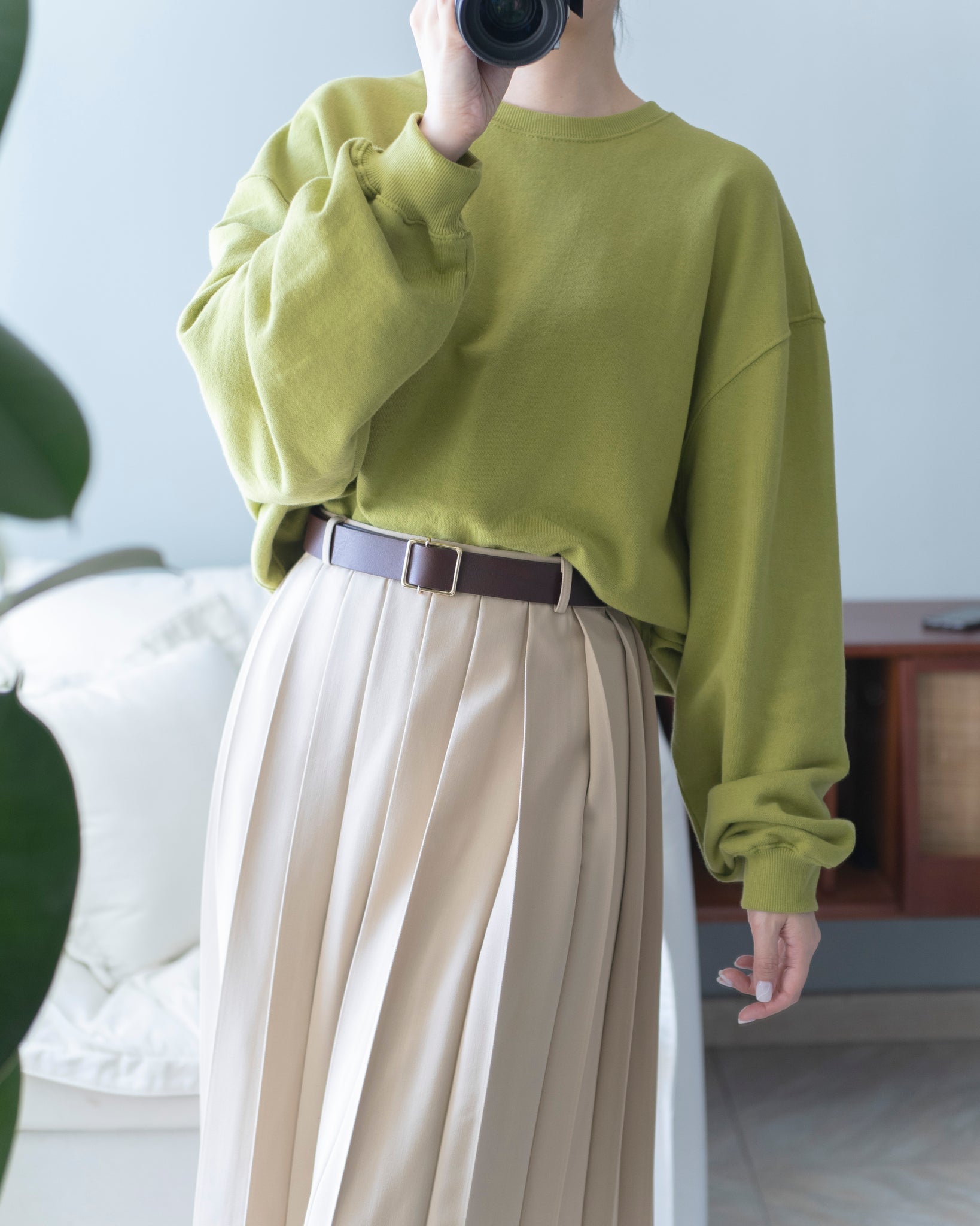 Pleated Skirt w/ Cow Leather Belt