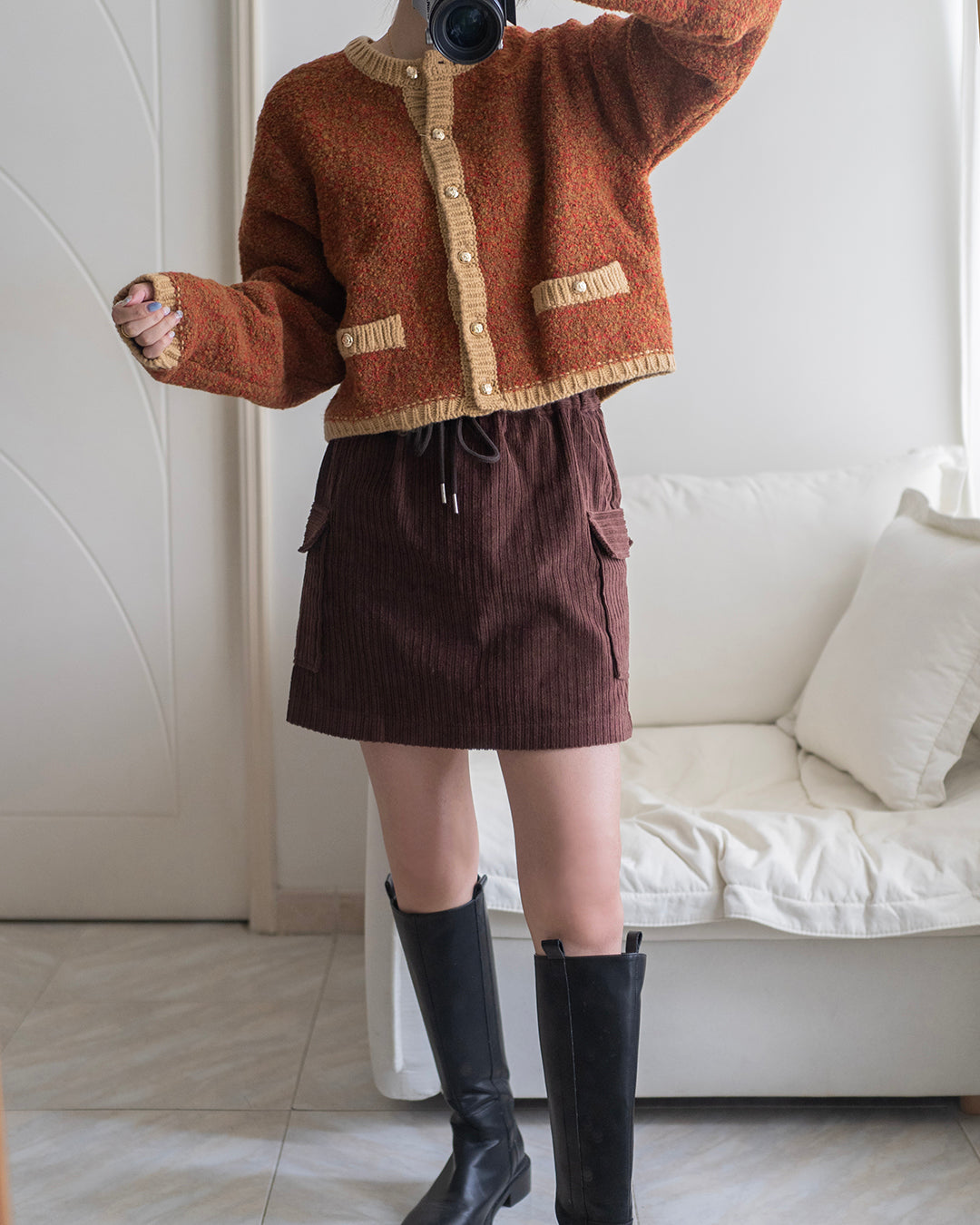 Blended Cashmere Gold Buttons Cardigan