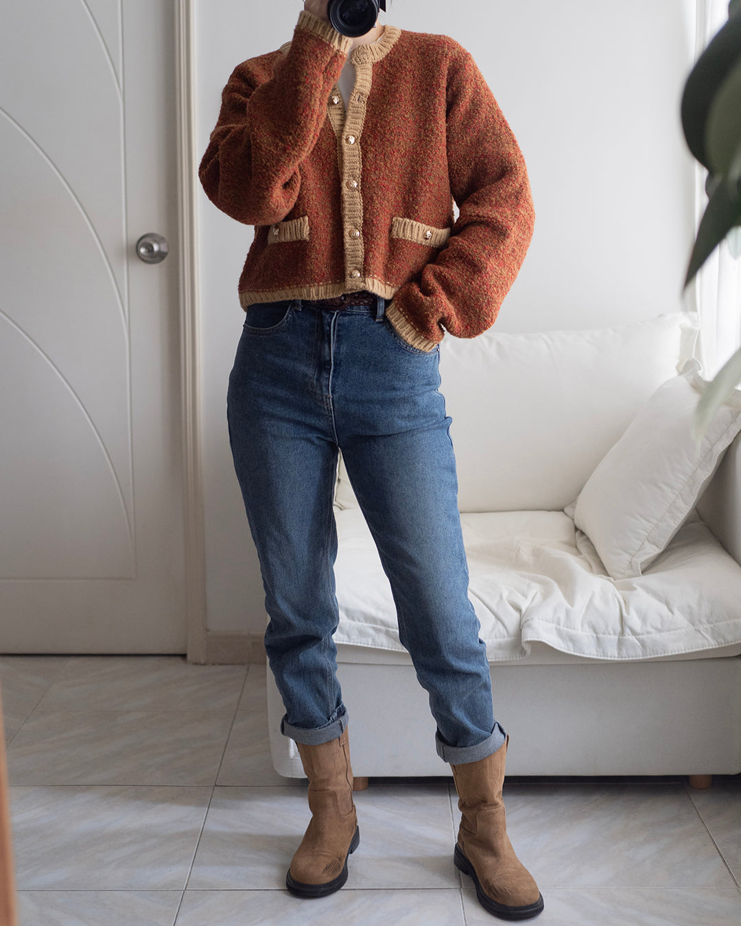 Blended Cashmere Gold Buttons Cardigan