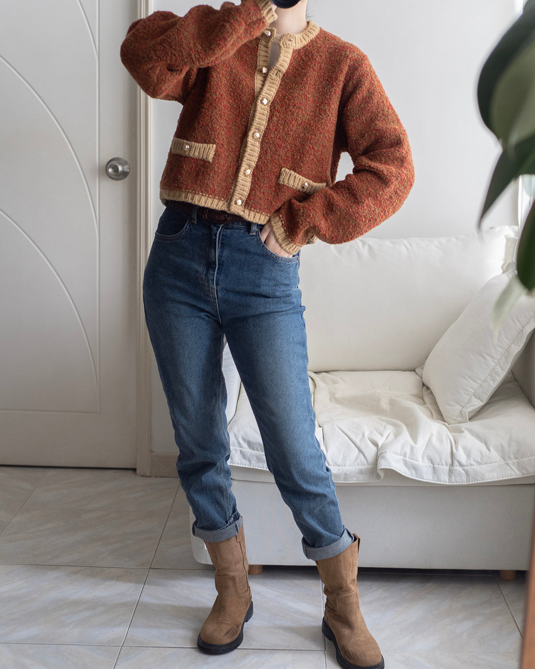 Blended Cashmere Gold Buttons Cardigan
