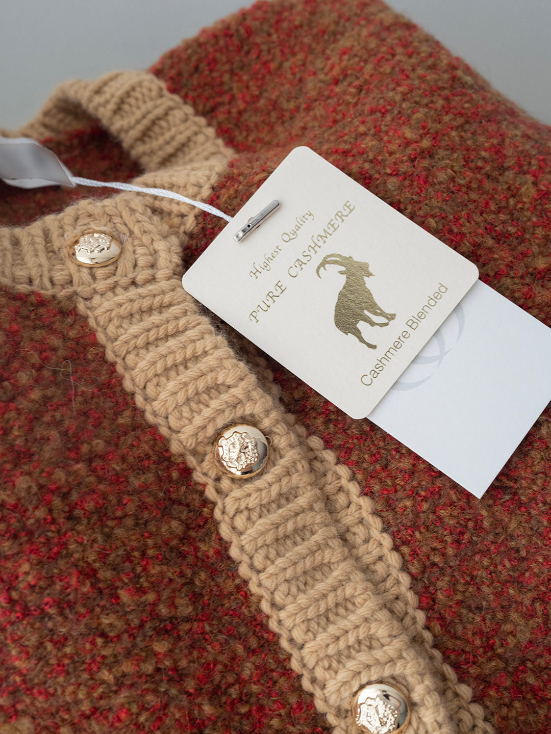 Blended Cashmere Gold Buttons Cardigan